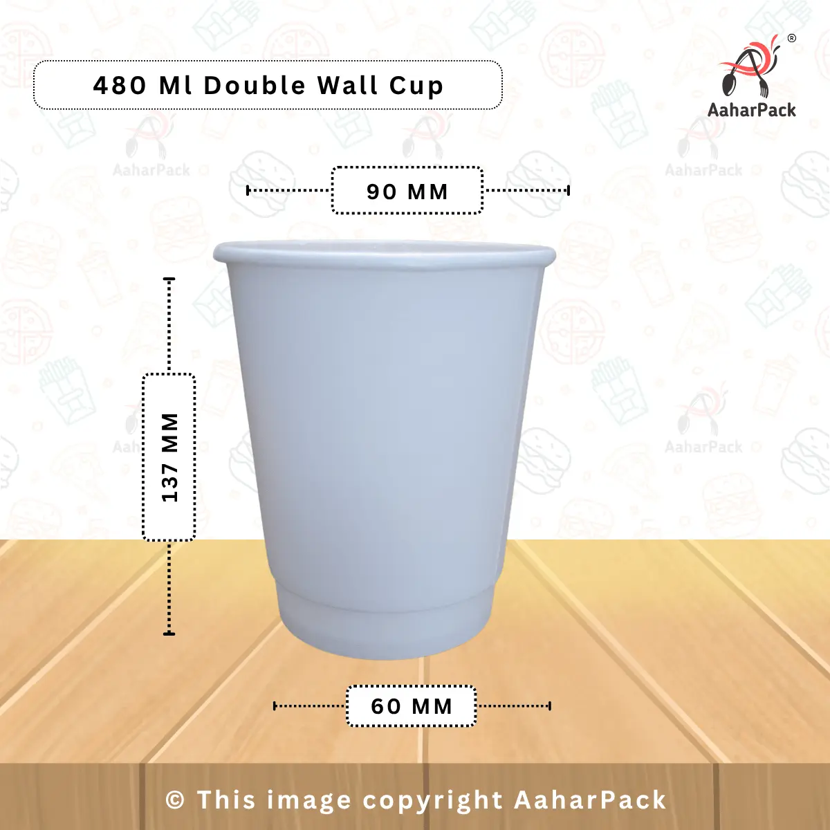 480 ML (16OZ) Double Wall White Paper Cup With Bagasse Flat Lid With Straw Cut Pack Of 1000 Pcs