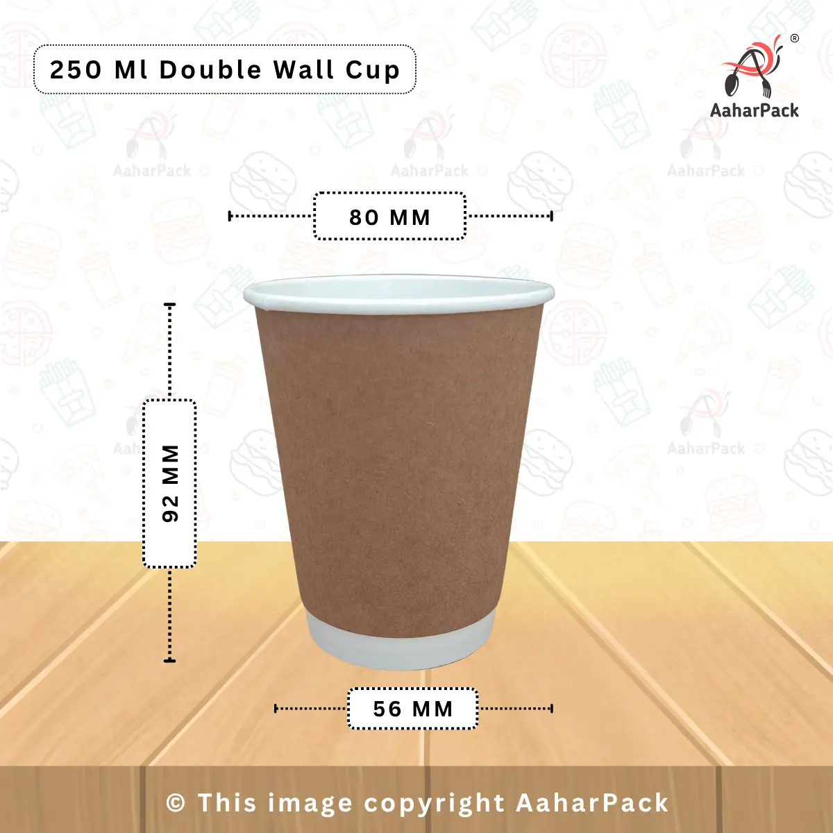 250 ML (8OZ) Double Wall Kraft Paper Cup With Plastic Flat Lid Pack Of 1000 Pcs
