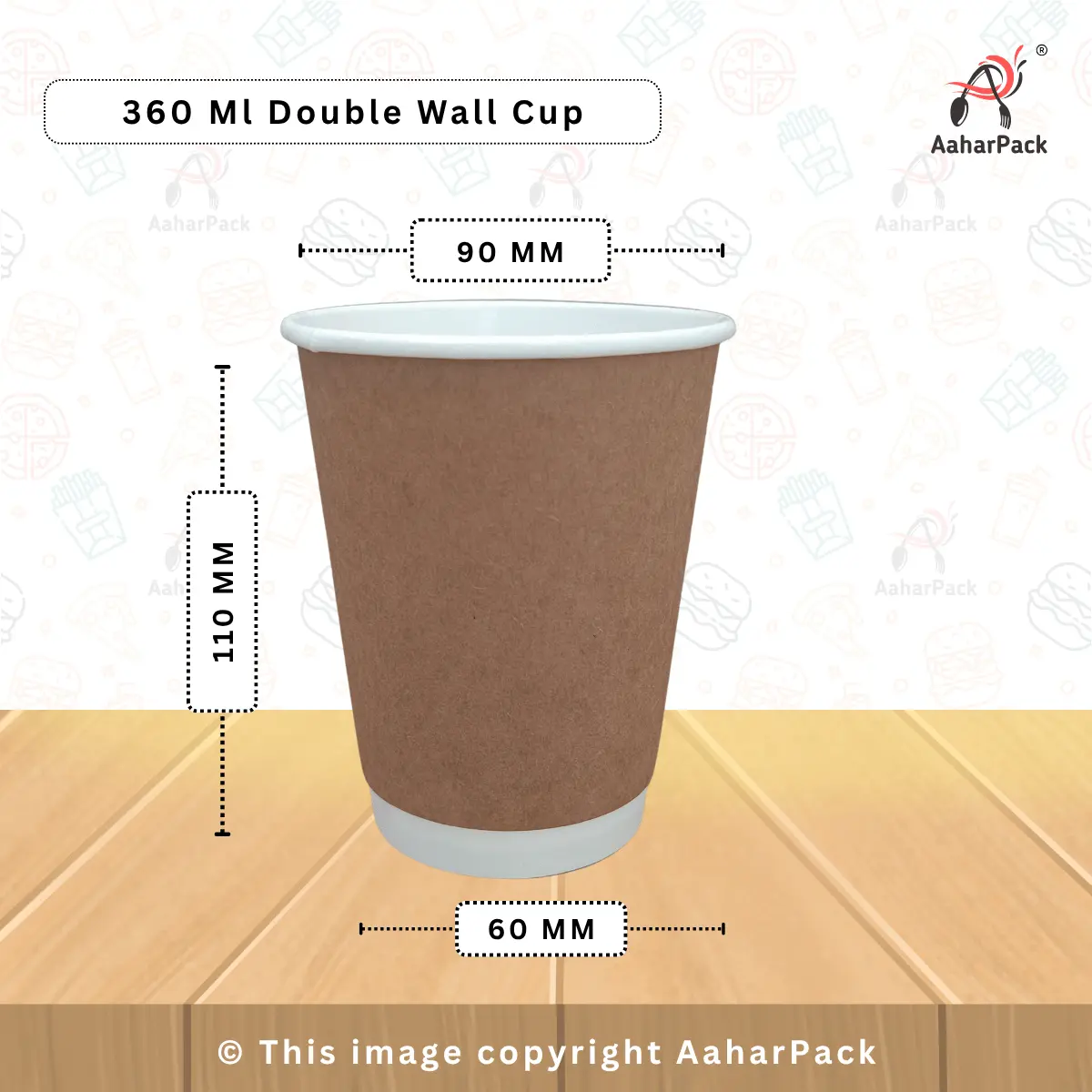 360 ML (12OZ) Double Wall Kraft Paper Cup With Plastic Flat Lid Pack Of 1000 Pcs
