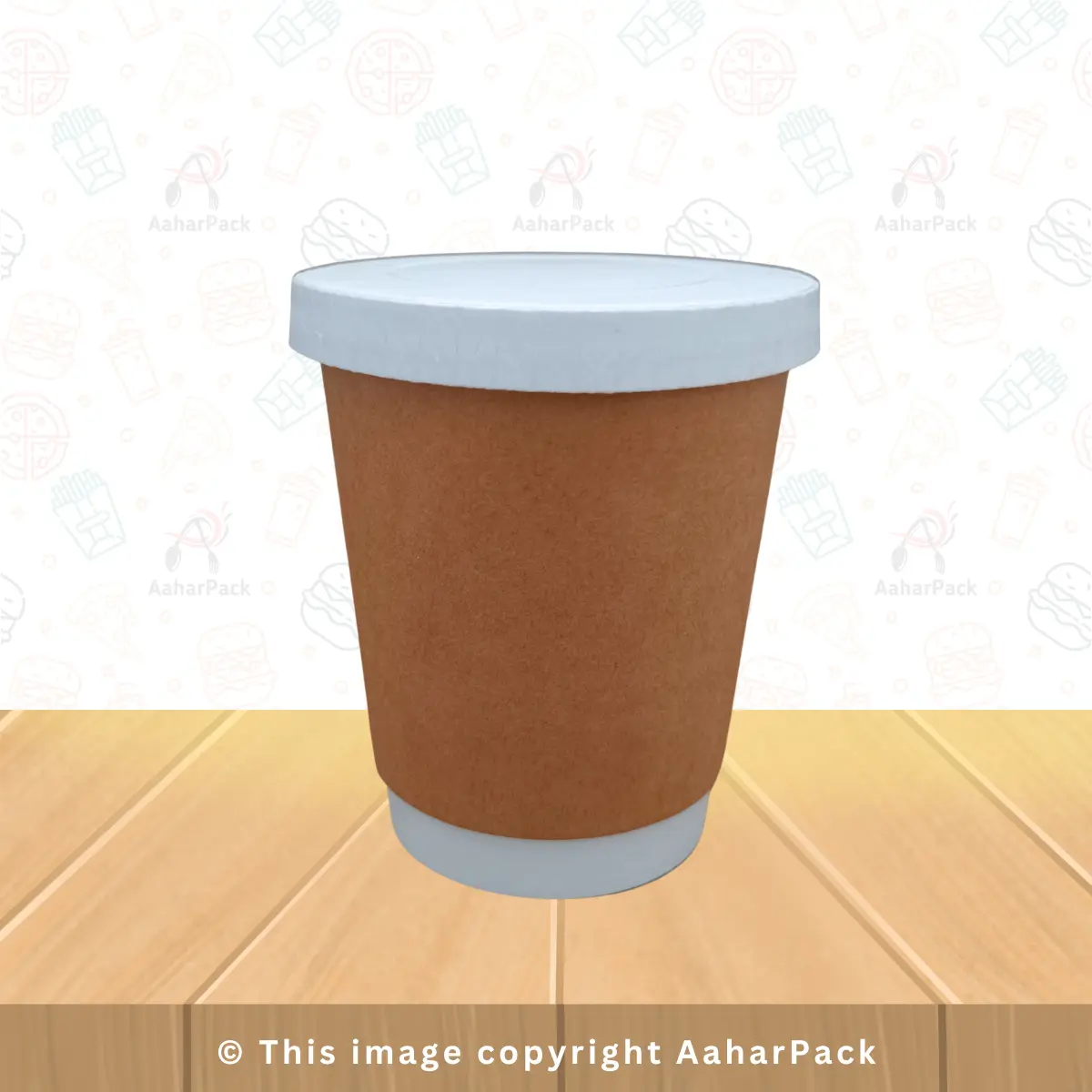 250 ML (8OZ) Double Wall Kraft Paper Cup With Paper Flat Lid Without Straw CutPack Of 1000 Pcs