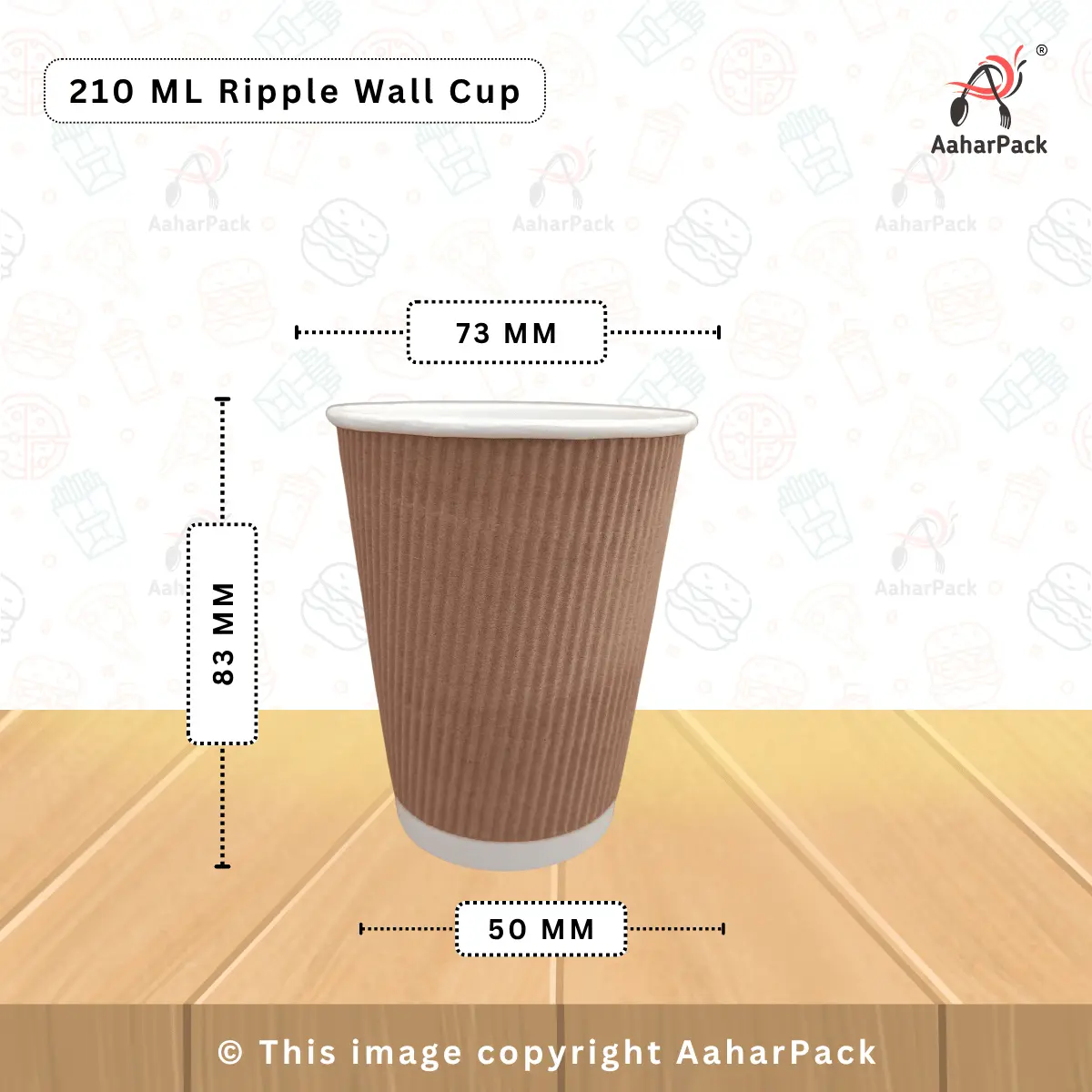 210 ML (7oz) Ripple Wall Kraft Paper Cups With Paper Flat Without Straw Cut Lid Pack of 1000 Pcs
