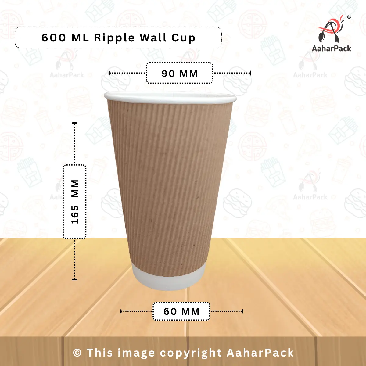 600 ML (20oz) Ripple Wall Kraft Paper Cups With Paper Flat Without Straw CutLid Pack of 1000 Pcs