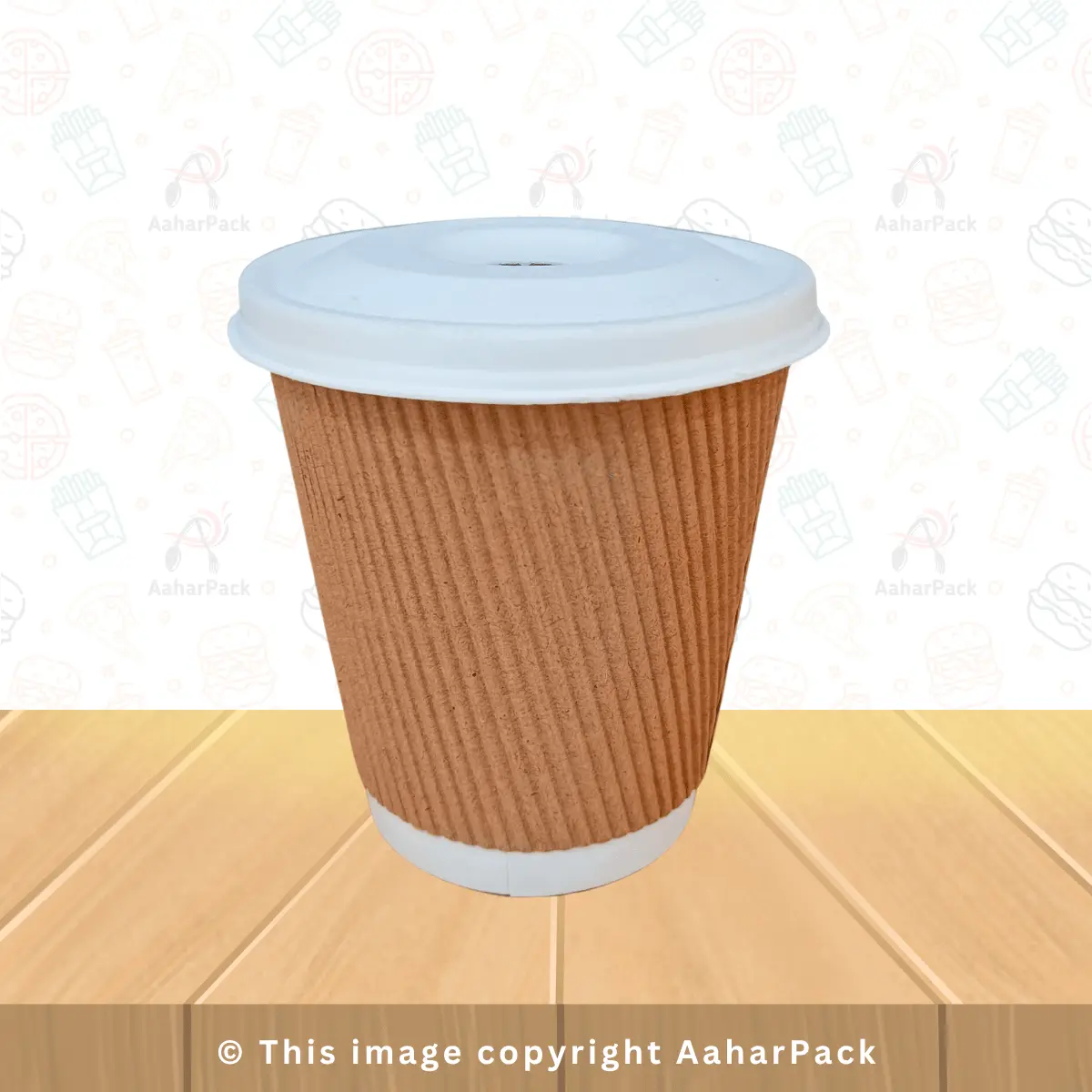 300 ML Long Ripple Wall Kraft Paper Cups With Bagasse Flat With Straw Cut Lid – Pack of 1000 Pcs