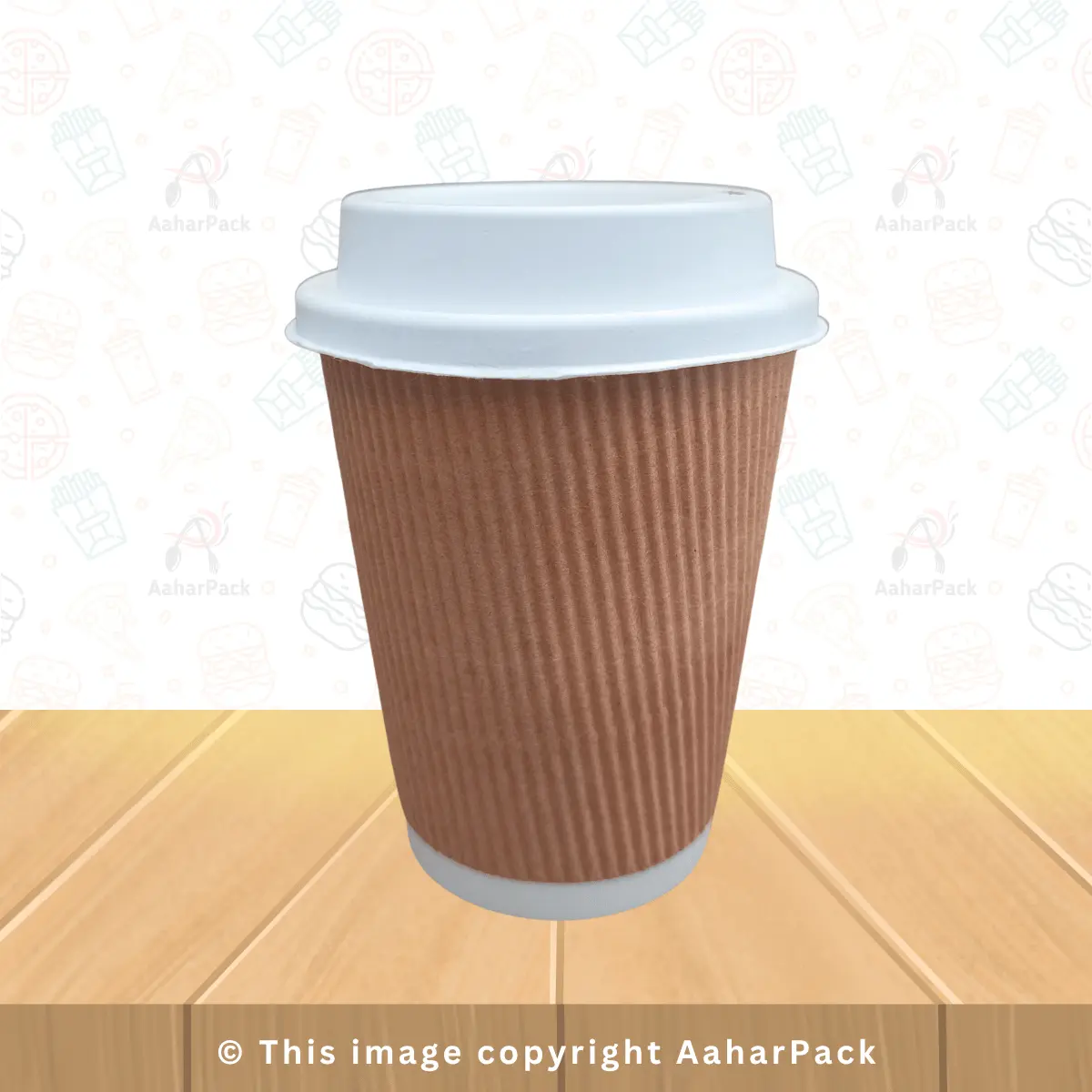 300 ML Long Ripple Wall Kraft Paper Cups With Bagasse Sipper Lid – Pack of 1000 Pcs