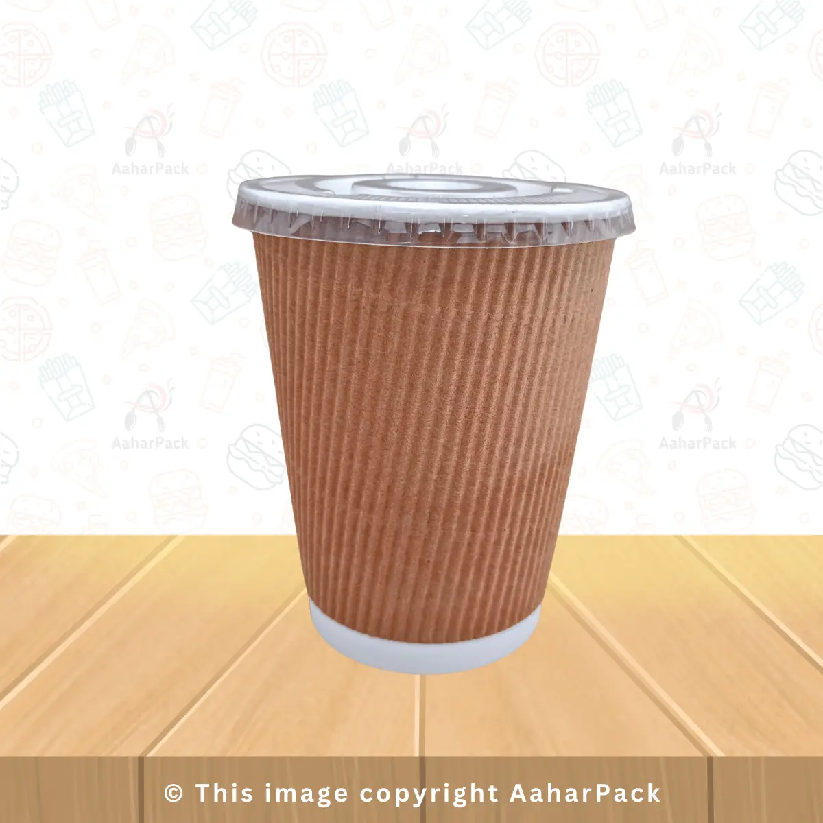 300 ML Long Ripple Wall Kraft Paper Cups With Plastic Flat Lid – Pack of 1000 Pcs