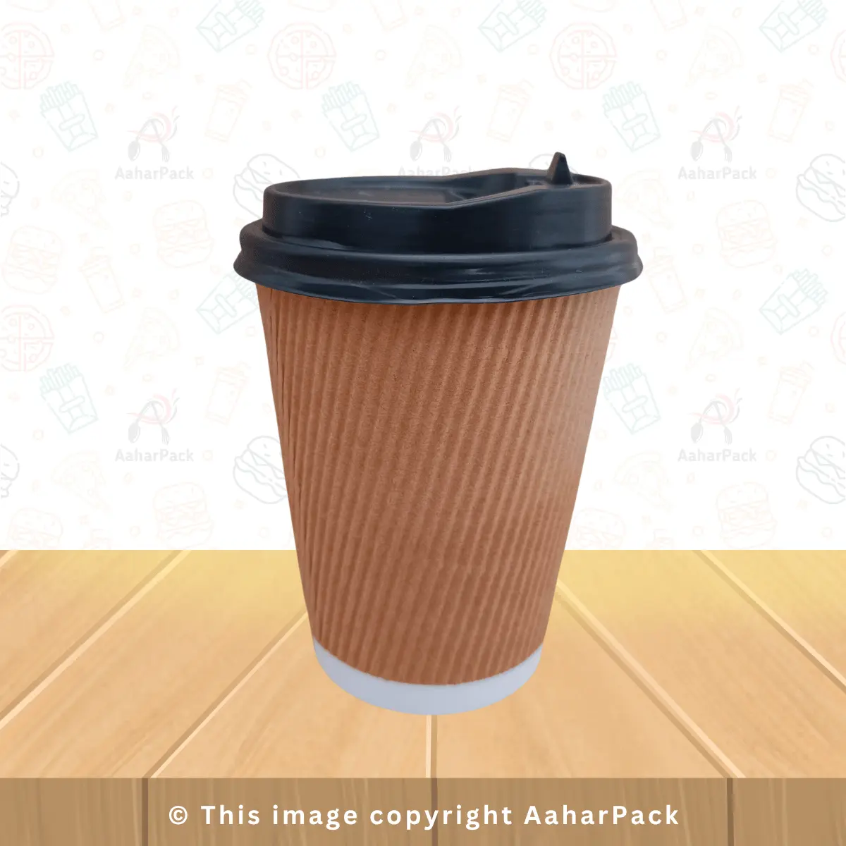 300 ML Long Ripple Wall Kraft Paper Cups With Lockable Black Sipper Lid – Pack of 1000 Pcs