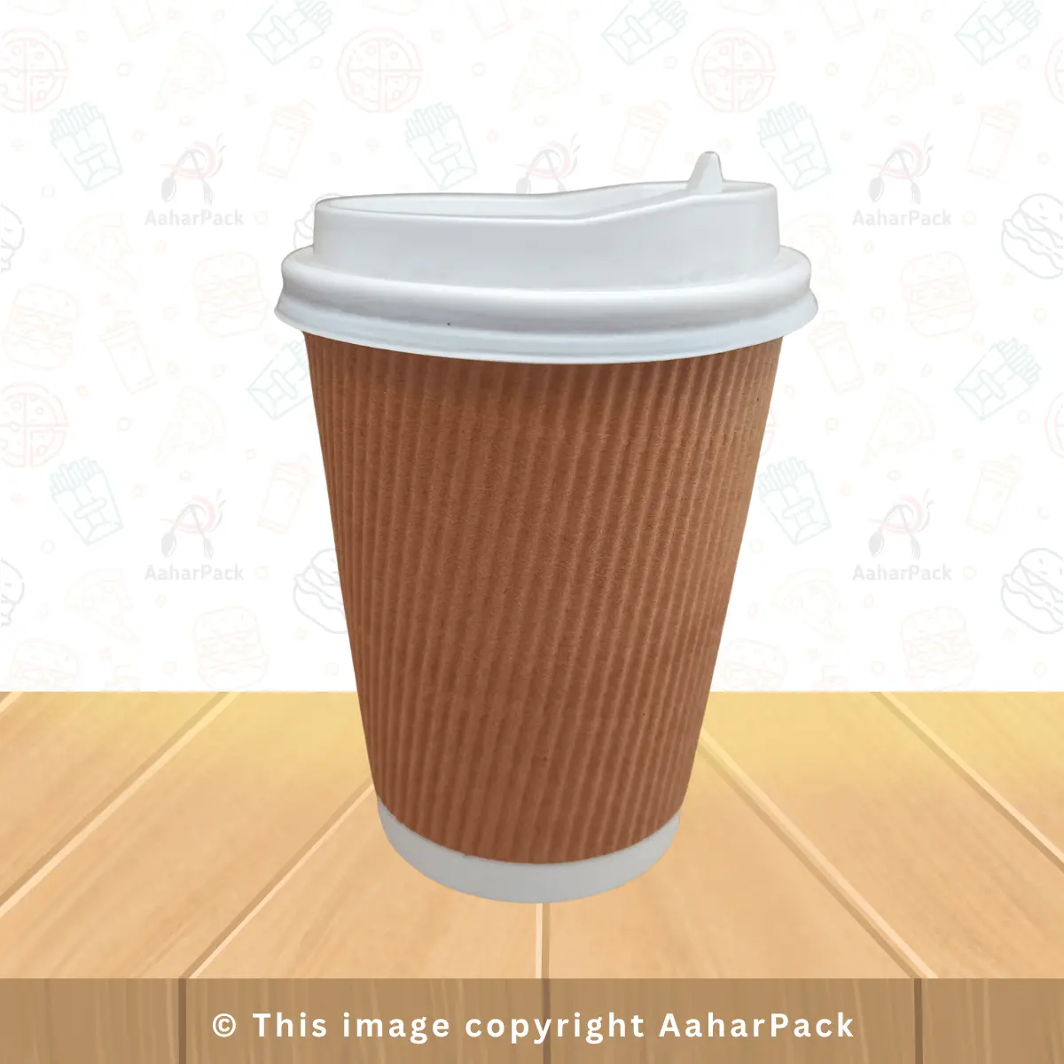 300 ML Long Ripple Wall Kraft Paper Cups With Lockable White Sipper Lid – Pack of 1000 Pcs