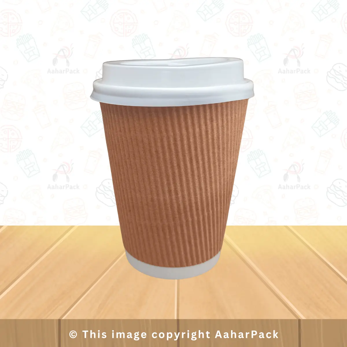 300 ML Long Ripple Wall Kraft Paper Cups With Plastic White Sipper Lid – Pack of 1000 Pcs
