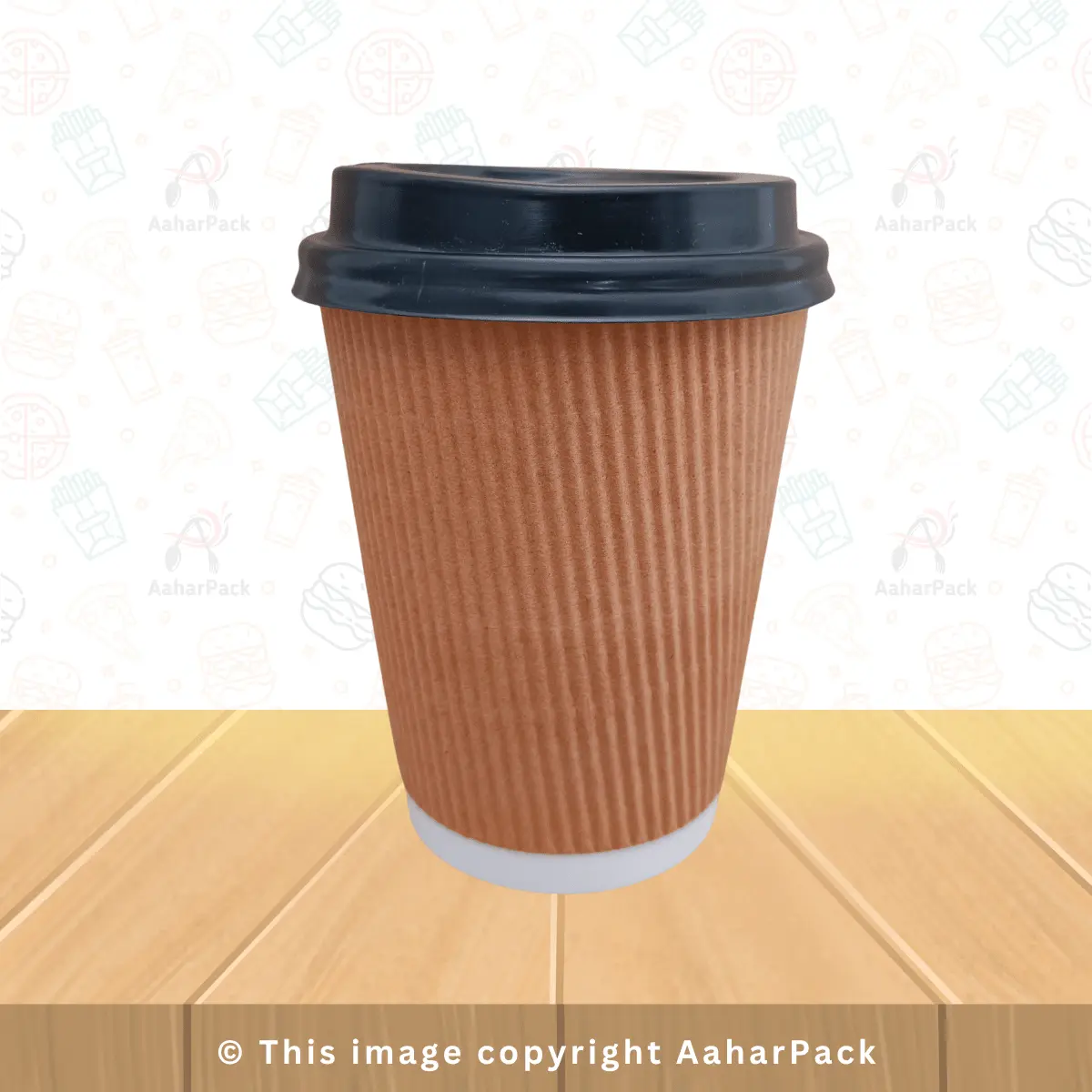 300 ML Long Ripple Wall Kraft Paper Cups With Plastic Black Sipper Lid – Pack of 1000 Pcs