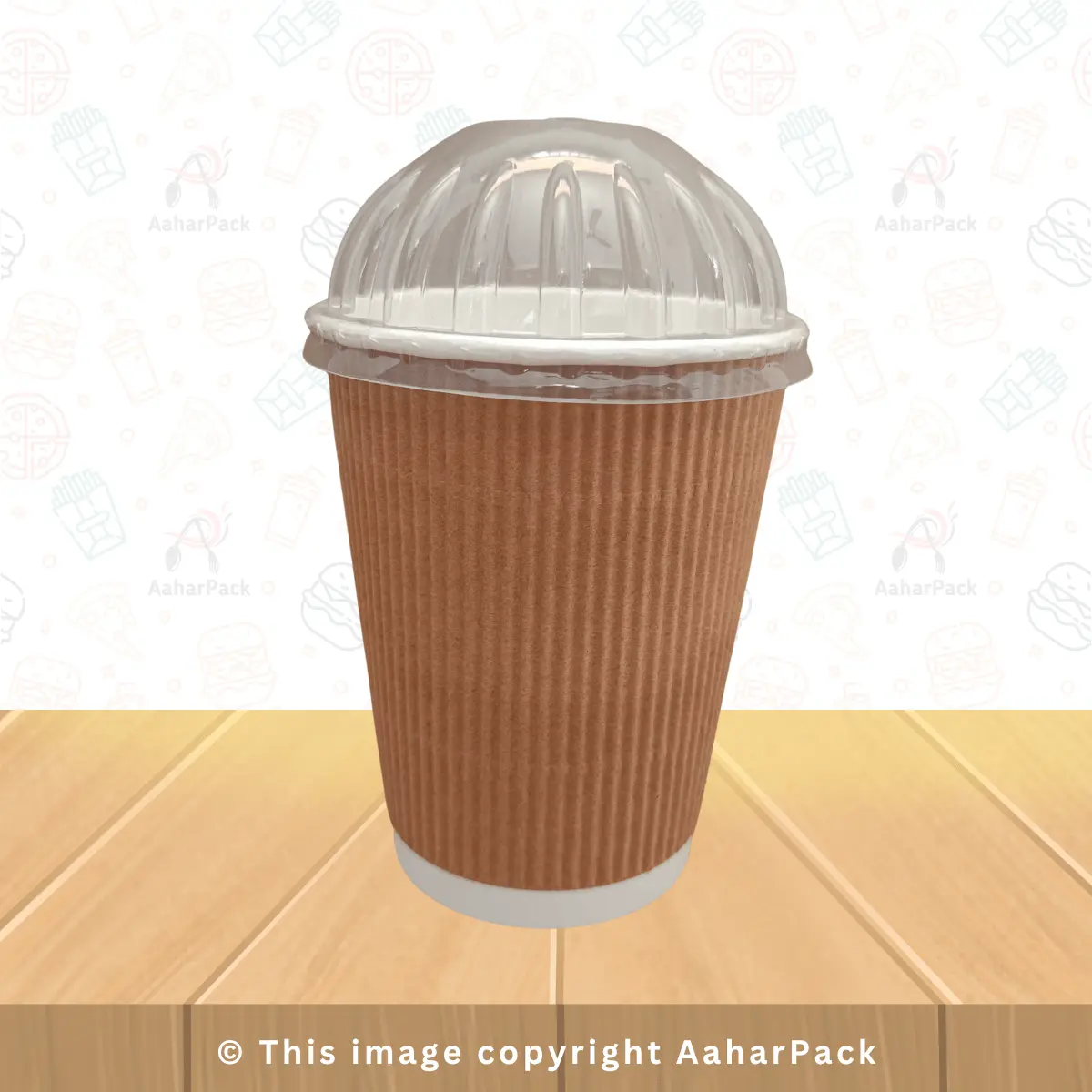 300 ML Long Ripple Wall Kraft Paper Cups With Dome Lid – Pack of 1000 Pcs