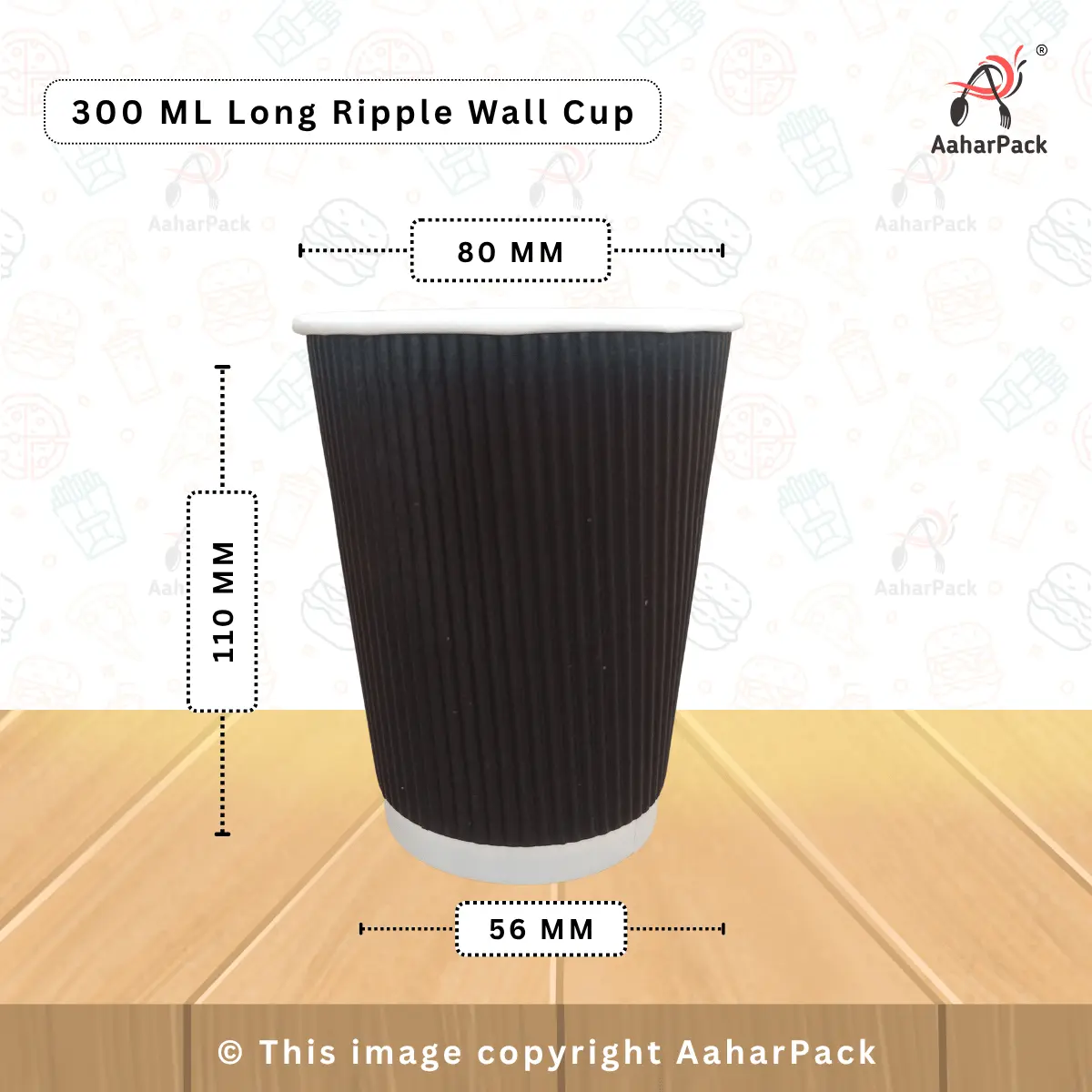 300 ML Long Ripple Wall Black Paper Cups – Pack of 500 Pcs