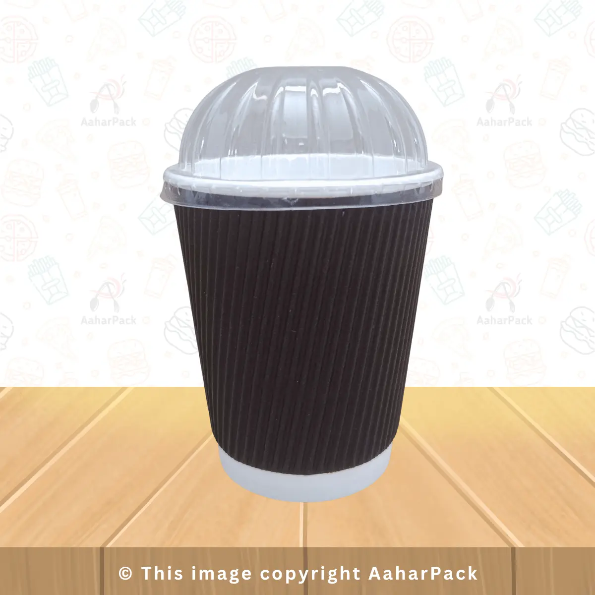 300 ML Long Ripple Wall Black Paper Cups With Dome Lid – Pack of 1000 Pcs