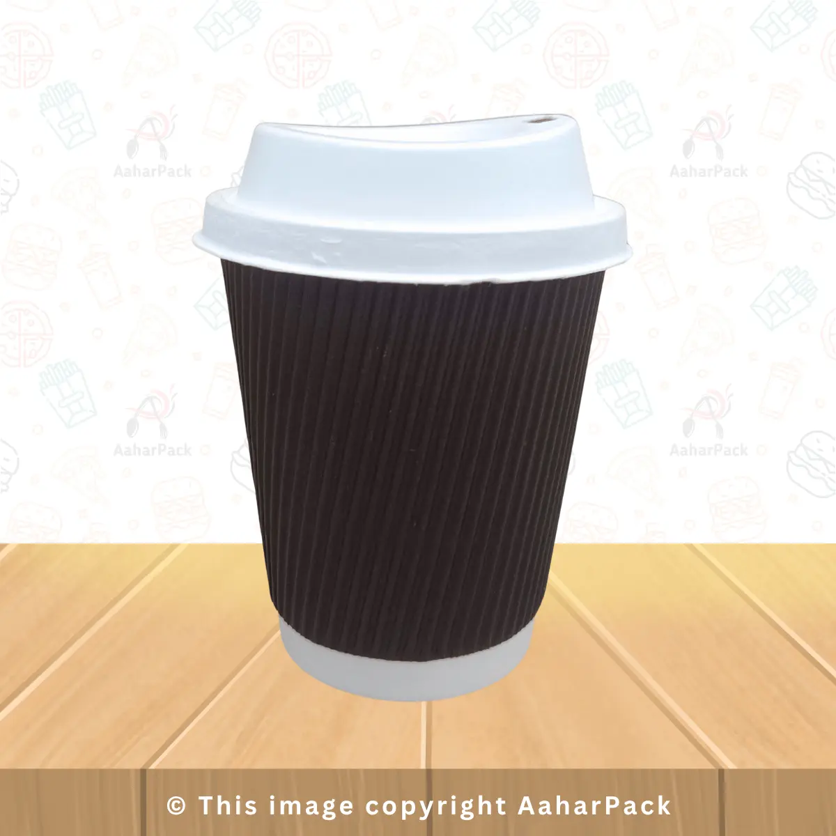 300 ML Long Ripple Wall Black Paper Cups With Bagasse Sipper Lid – Pack of 1000 Pcs