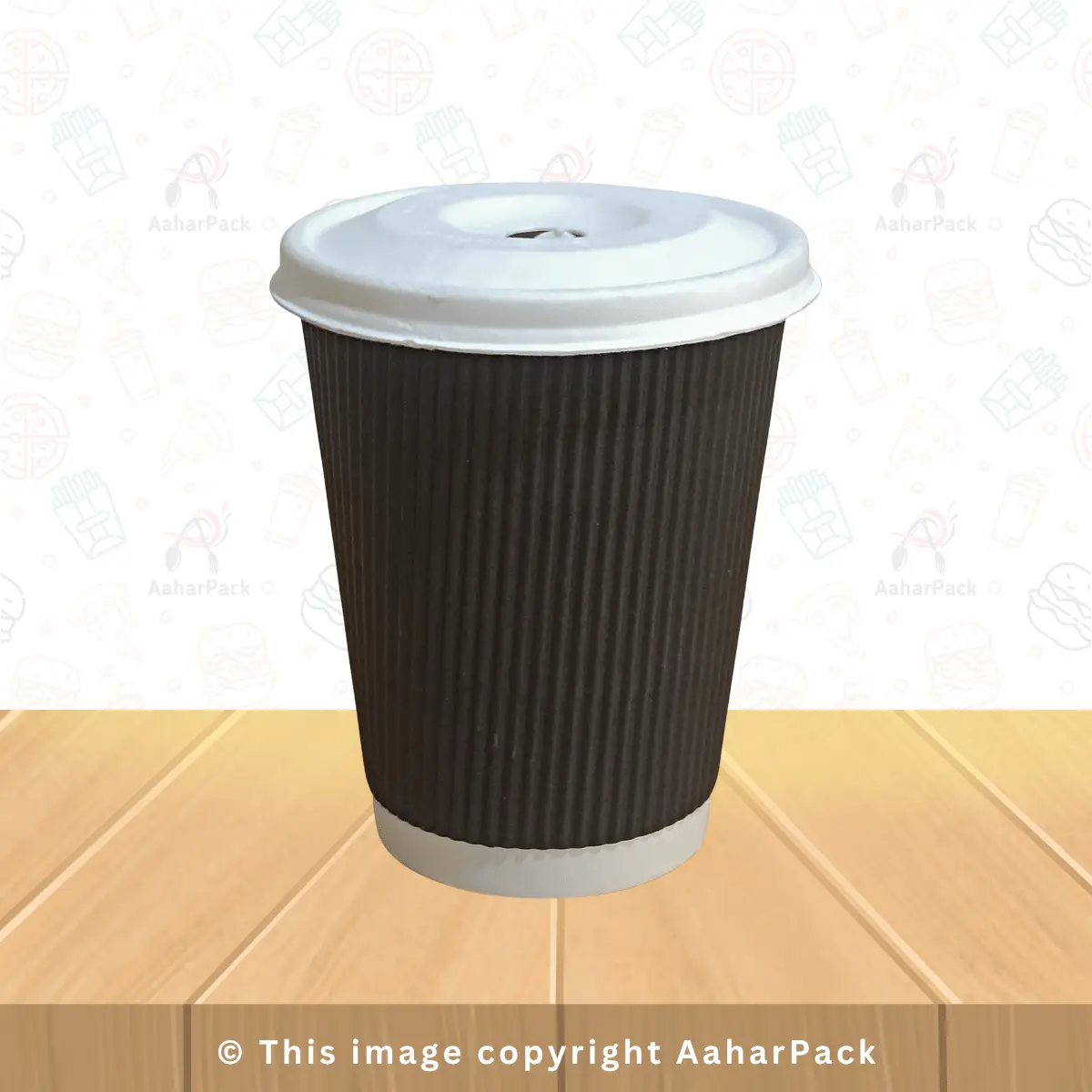 300 ML Long Ripple Wall Black Paper Cups With Bagasse Flat With Straw Cut Lid – Pack of 1000 Pcs