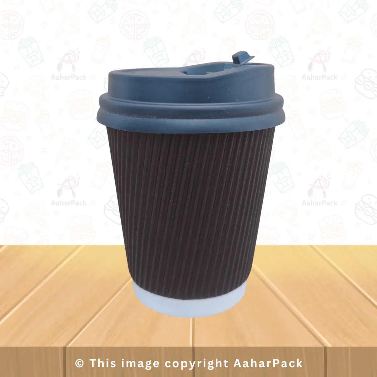 300 ML Long Ripple Wall Black Paper Cups With Lockable Black Sipper Lid – Pack of 1000 Pcs