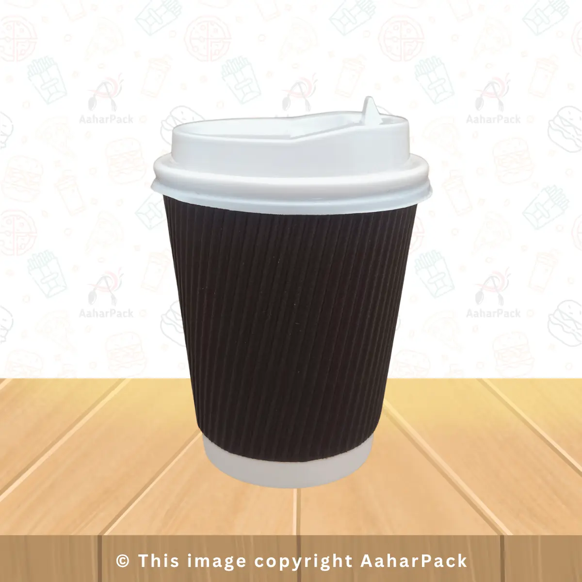 300 ML Long Ripple Wall Black Paper Cups With Lockable White Sipper Lid – Pack of 1000 Pcs