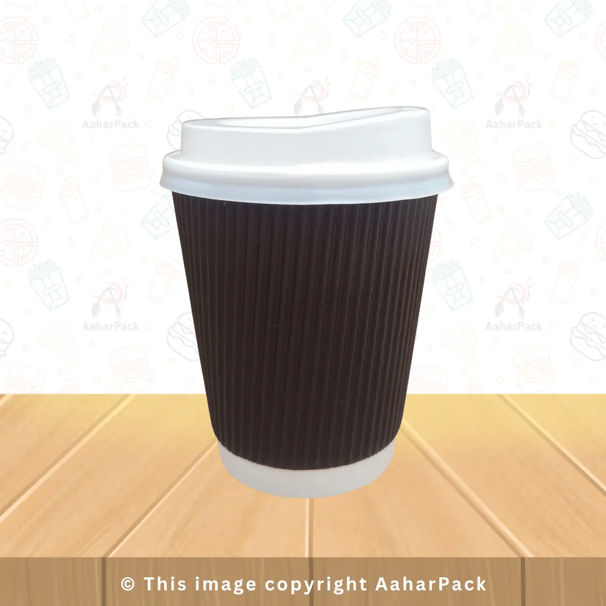 300 ML Long Ripple Wall Black Paper Cups With Plastic White Sipper Lid – Pack of 1000 Pcs