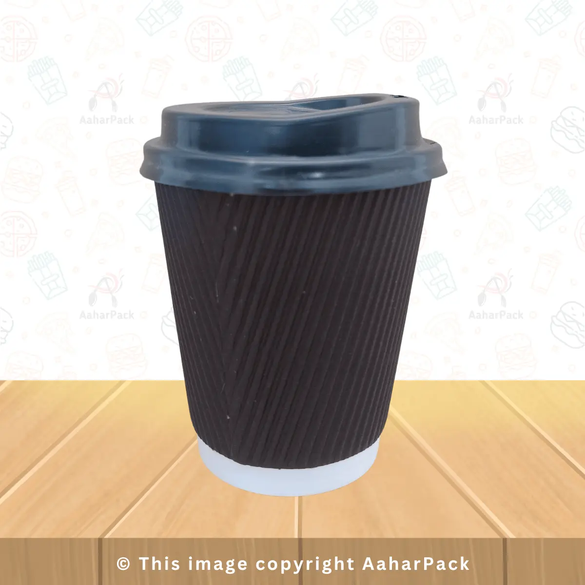 300 ML Long Ripple Wall Black Paper Cups With Plastic Black Sipper Lid – Pack of 1000 Pcs