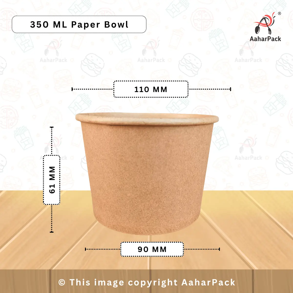 350 ML Kraft Paper Bowls with Paper Lids – Pack of 1000 | 100% Eco-Friendly & Biodegradable Containers for Snacks, Sweets & Takeaway
