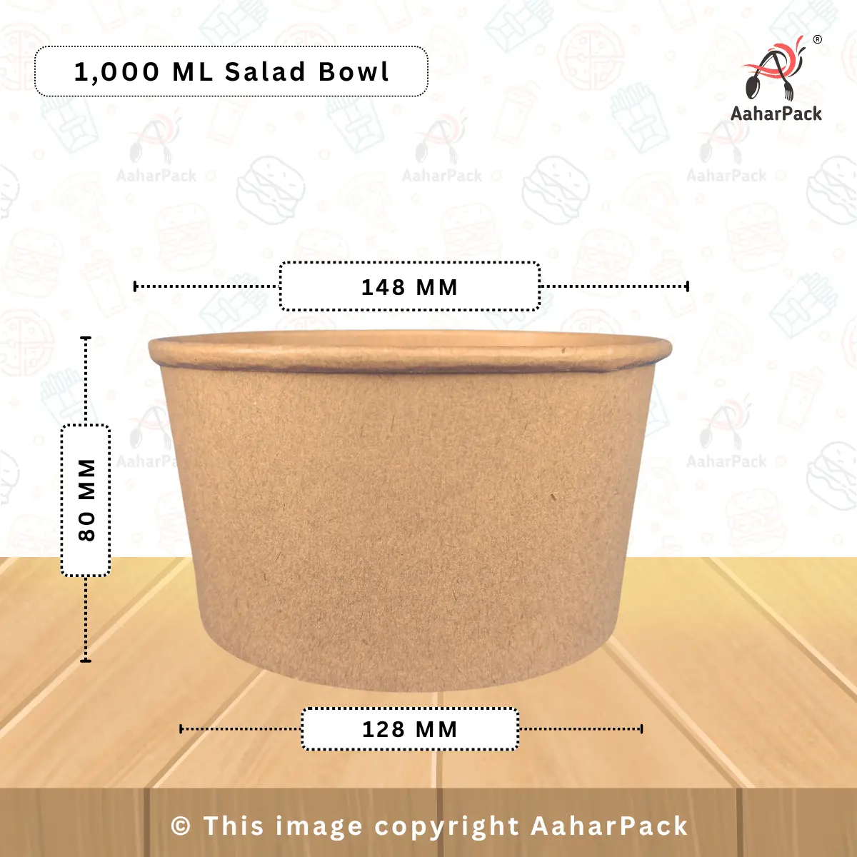 1000 ML Kraft Paper Salad Bowl – Large Disposable Bowl (Pack of 500)