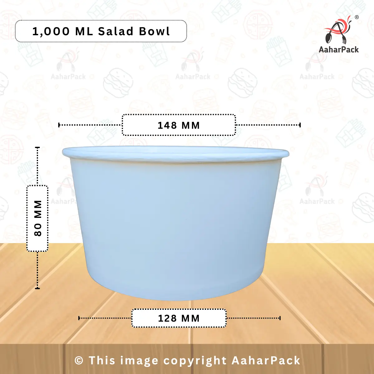 1000 ML White Paper Salad Bowls – Pack of 500 | Durable & Eco-Friendly Bowls for Large Meal Servings, Takeaway, and Catering