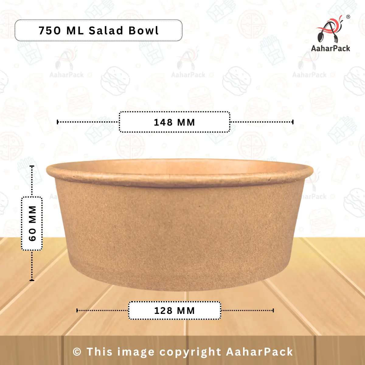 750 ML Kraft Paper Salad Bowls with PP Lids – Pack of 1000 | Microwave-Safe, Leakproof Bowls for Hot & Cold Meals, Delivery & Catering