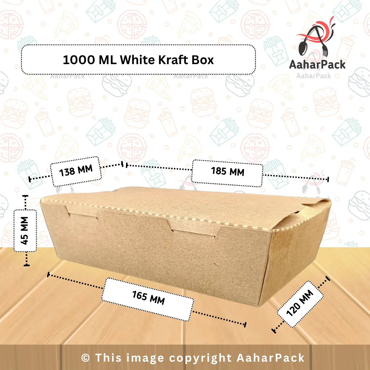 1000 ML Kraft Paper Meal Box – Strong & Food-Safe | Pack of 500