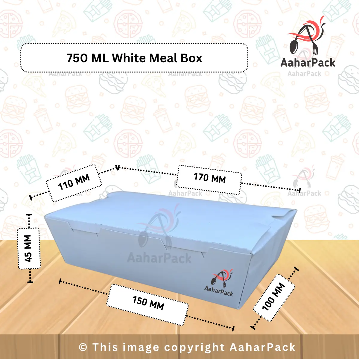 750 ML White Paper Meal Box – Sturdy & Eco-Friendly | Pack of 500