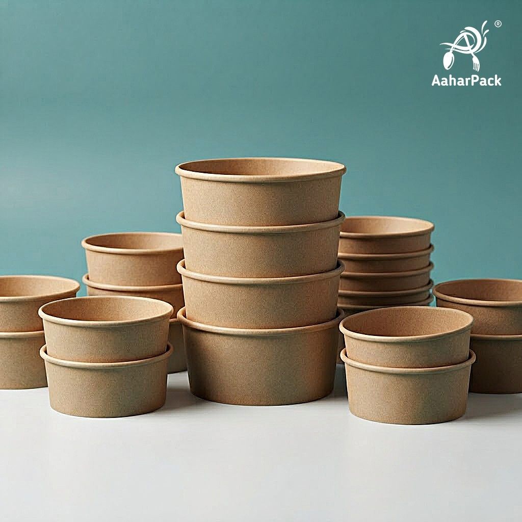 500 ML Kraft Paper Salad Bowls Without Lid (Pack of 200) - Brown Disposable Takeaway Food Containers | Leak-Proof, Eco-Friendly, Microwave Safe Bowls for Restaurant, Meal Prep & Catering