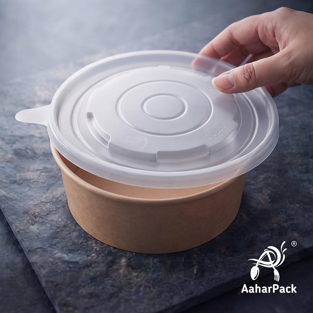 500 ML Kraft Paper Salad Bowls with PP Lids (Pack of 150) - Microwave Safe Brown Disposable Food Containers | Eco-Friendly, Leak-Proof Paper Bowls for Hot Soups, Salads & Takeaway