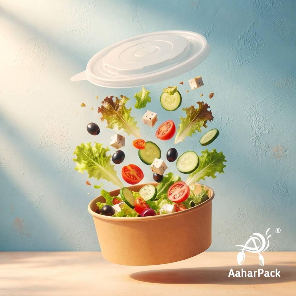 500 ML Kraft Paper Salad Bowls with PP Lids (Pack of 150) - Microwave Safe Brown Disposable Food Containers | Eco-Friendly, Leak-Proof Paper Bowls for Hot Soups, Salads & Takeaway