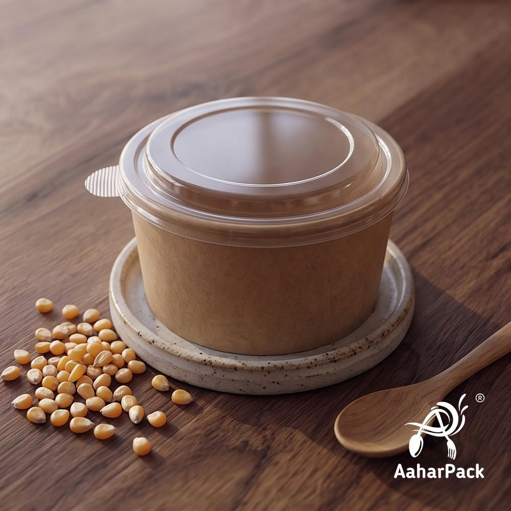 500 ML Kraft Paper Salad Bowls with Clear PET Lids (Pack of 150) - Brown Disposable Takeaway Food Containers | Leak-Proof & Eco-Friendly Packaging for Salads, Poke, Meal Prep & Delivery