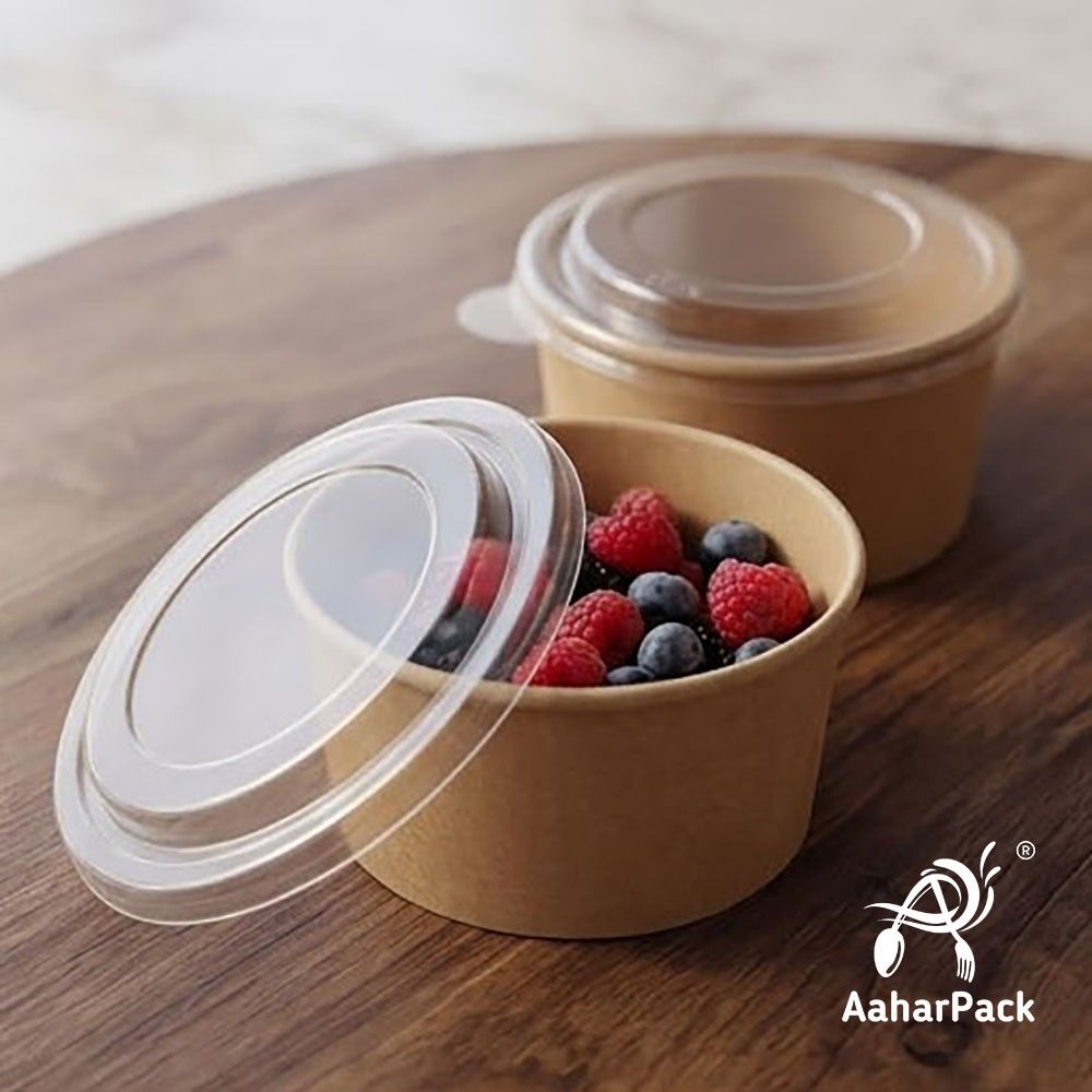 750 ML Kraft Paper Salad Bowls with Clear PET Lids (Pack of 150) - Large Disposable Brown Takeaway Food Containers | Eco-Friendly, Leak-Proof Packaging for Salads, Poke Bowls & Meal Prep