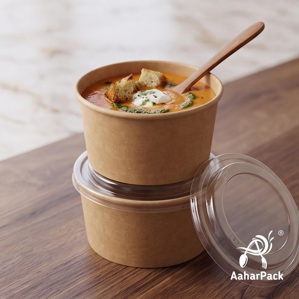 750 ML Kraft Paper Salad Bowls with Clear PET Lids (Pack of 150) - Large Disposable Brown Takeaway Food Containers | Eco-Friendly, Leak-Proof Packaging for Salads, Poke Bowls & Meal Prep