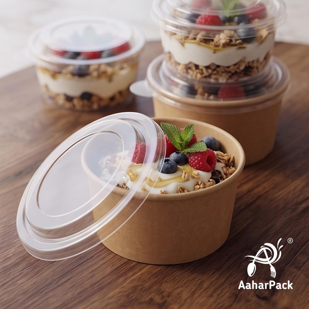 1000 ML Kraft Paper Salad Bowls with Clear PET Lids (Pack of 150) - Extra Large Disposable Brown Takeaway Food Containers | Eco-Friendly, Leak-Proof Packaging for Big Salads, Poke Bowls & Catering