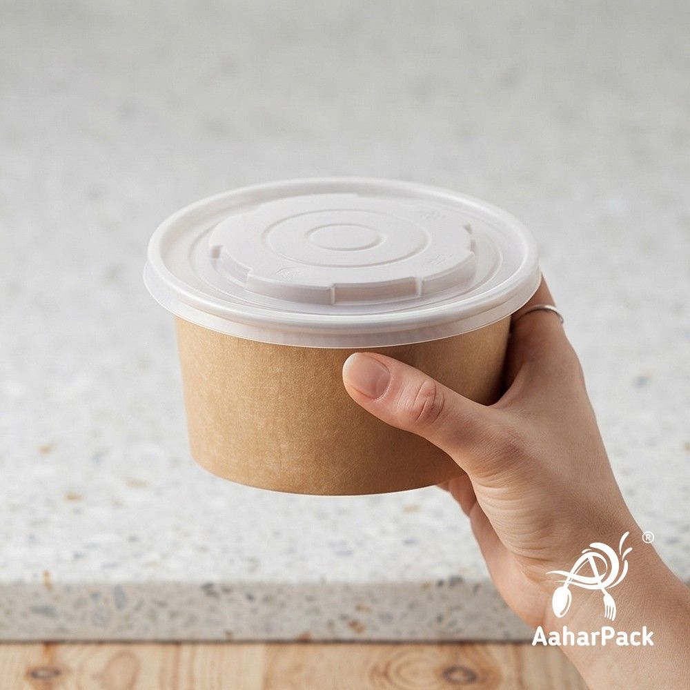 1000 ML Kraft Paper Salad Bowls with PP Lids (Pack of 150) - Extra Large Microwave Safe Disposable Food Containers | Heavy-Duty, Leak-Proof Takeaway Packaging for Hot Meals & Delivery
