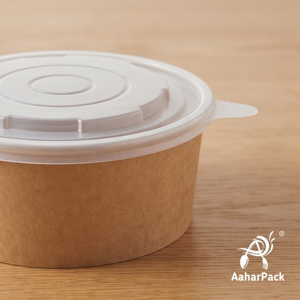 1000 ML Kraft Paper Salad Bowls with PP Lids (Pack of 150) - Extra Large Microwave Safe Disposable Food Containers | Heavy-Duty, Leak-Proof Takeaway Packaging for Hot Meals & Delivery
