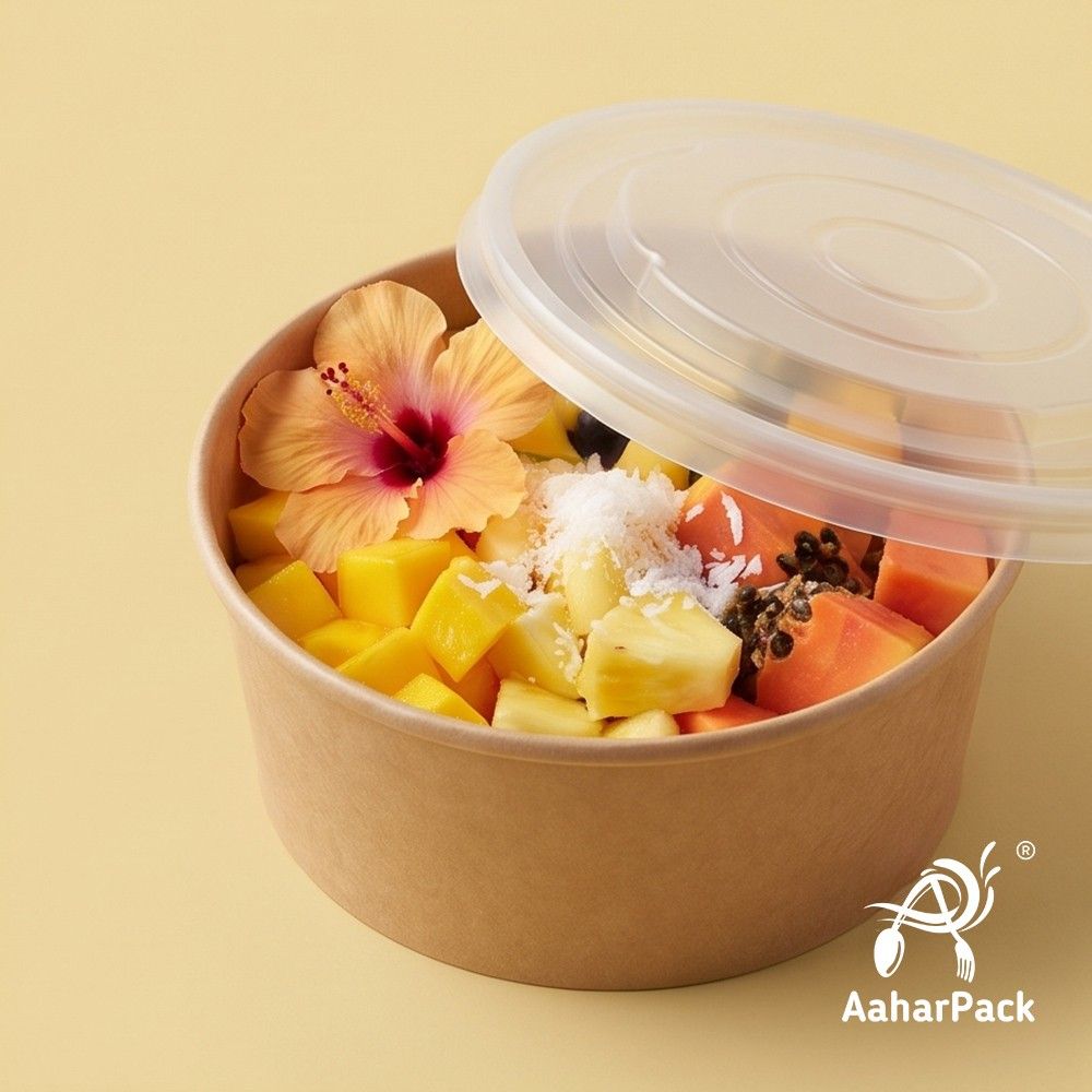 1000 ML Kraft Paper Salad Bowls with PP Lids (Pack of 150) - Extra Large Microwave Safe Disposable Food Containers | Heavy-Duty, Leak-Proof Takeaway Packaging for Hot Meals & Delivery