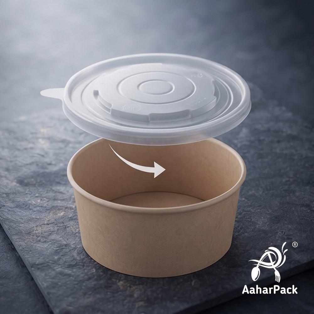 750 ML Kraft Paper Salad Bowls with PP Lids (Pack of 150) - Large Microwave Safe Disposable Paper Bowls | Leak-Proof, Eco-Friendly Food Containers for Hot Meals, Curries & Takeaway