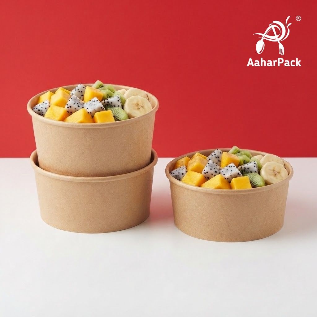 1000 ML Kraft Paper Salad Bowls Without Lid (Pack of 200) - Extra Large Brown Disposable Food Containers | Eco-Friendly, Leak-Proof & Heavy-Duty Takeaway Bowls for Catering, Big Meals & Meal Prep