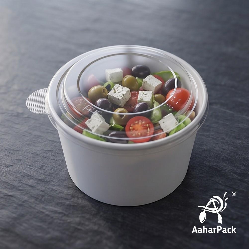 1000 ML White Paper Salad Bowls with Clear PET Lids (Pack of 150) - Extra Large Premium Disposable Food Containers | Leak-Proof Takeaway Packaging for Jumbo Salads, Poke & Deli Display