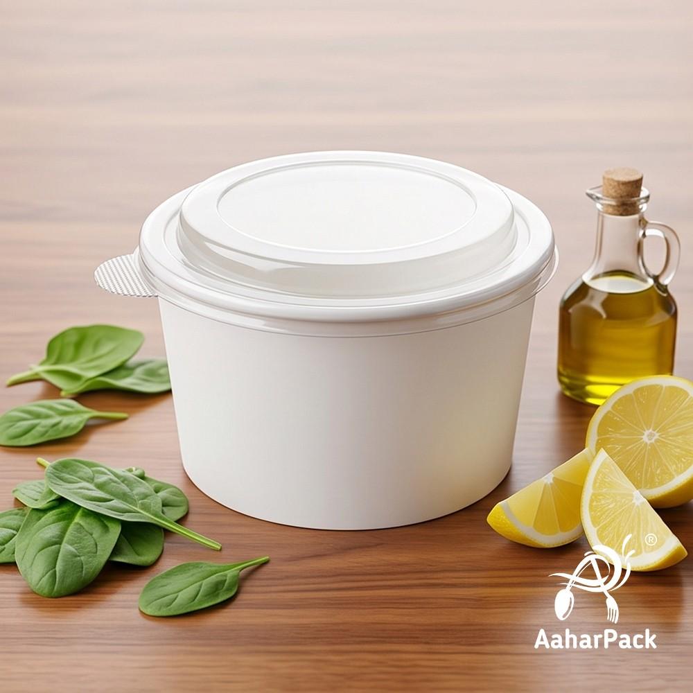 1000 ML White Paper Salad Bowls with Clear PET Lids (Pack of 150) - Extra Large Premium Disposable Food Containers | Leak-Proof Takeaway Packaging for Jumbo Salads, Poke & Deli Display
