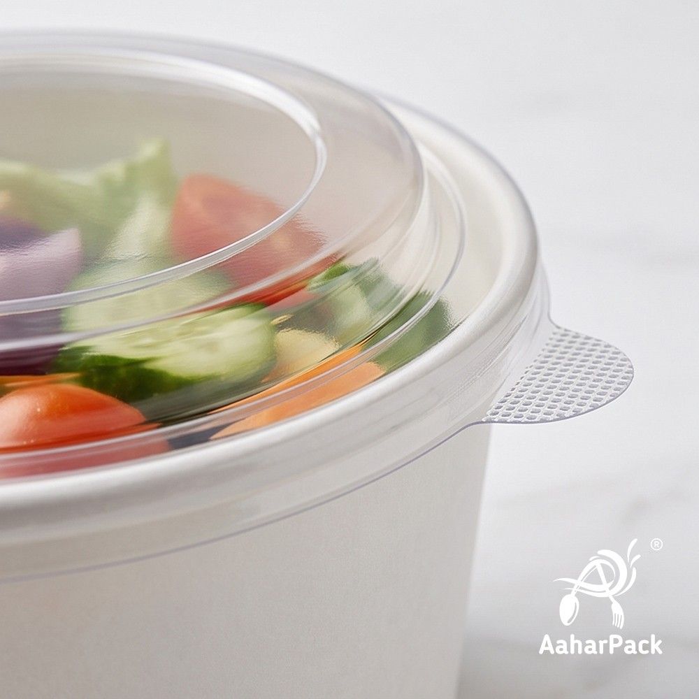 1000 ML White Paper Salad Bowls with Clear PET Lids (Pack of 150) - Extra Large Premium Disposable Food Containers | Leak-Proof Takeaway Packaging for Jumbo Salads, Poke & Deli Display