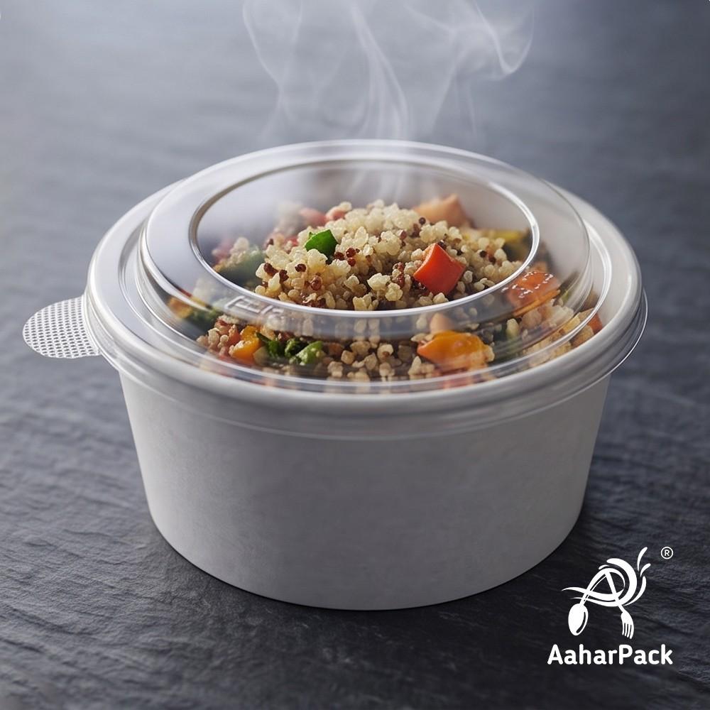 1000 ML White Paper Salad Bowls with Clear PET Lids (Pack of 150) - Extra Large Premium Disposable Food Containers | Leak-Proof Takeaway Packaging for Jumbo Salads, Poke & Deli Display