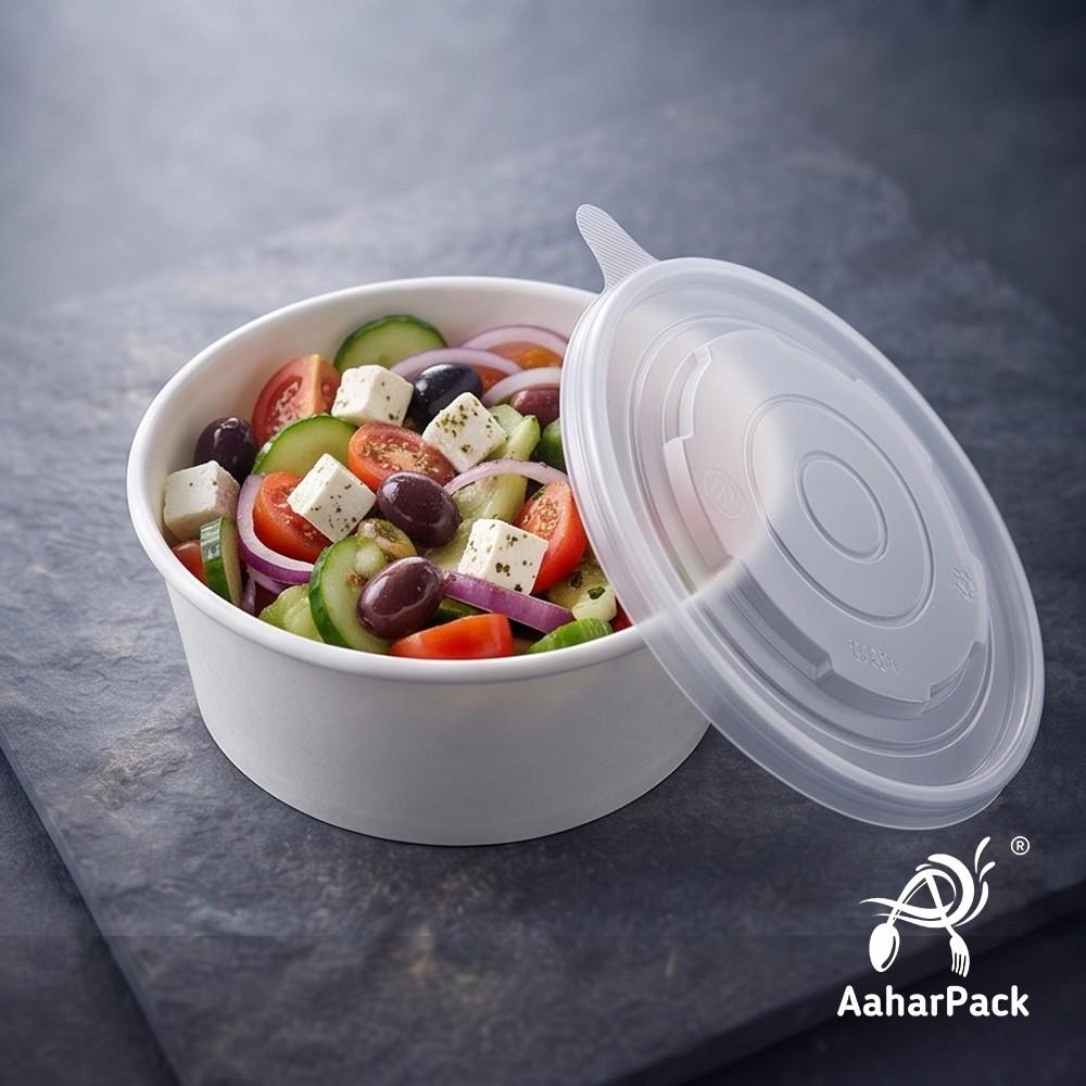 1000 ML White Paper Salad Bowls with PP Lids (Pack of 150) - Extra Large Microwave Safe Disposable Food Containers | Premium Leak-Proof Takeaway Packaging for Hot Meals, Soups & Delivery