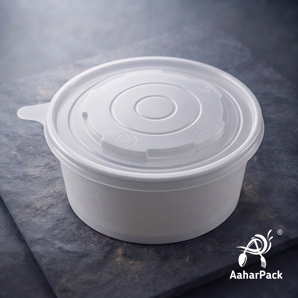 1000 ML White Paper Salad Bowls with PP Lids (Pack of 150) - Extra Large Microwave Safe Disposable Food Containers | Premium Leak-Proof Takeaway Packaging for Hot Meals, Soups & Delivery