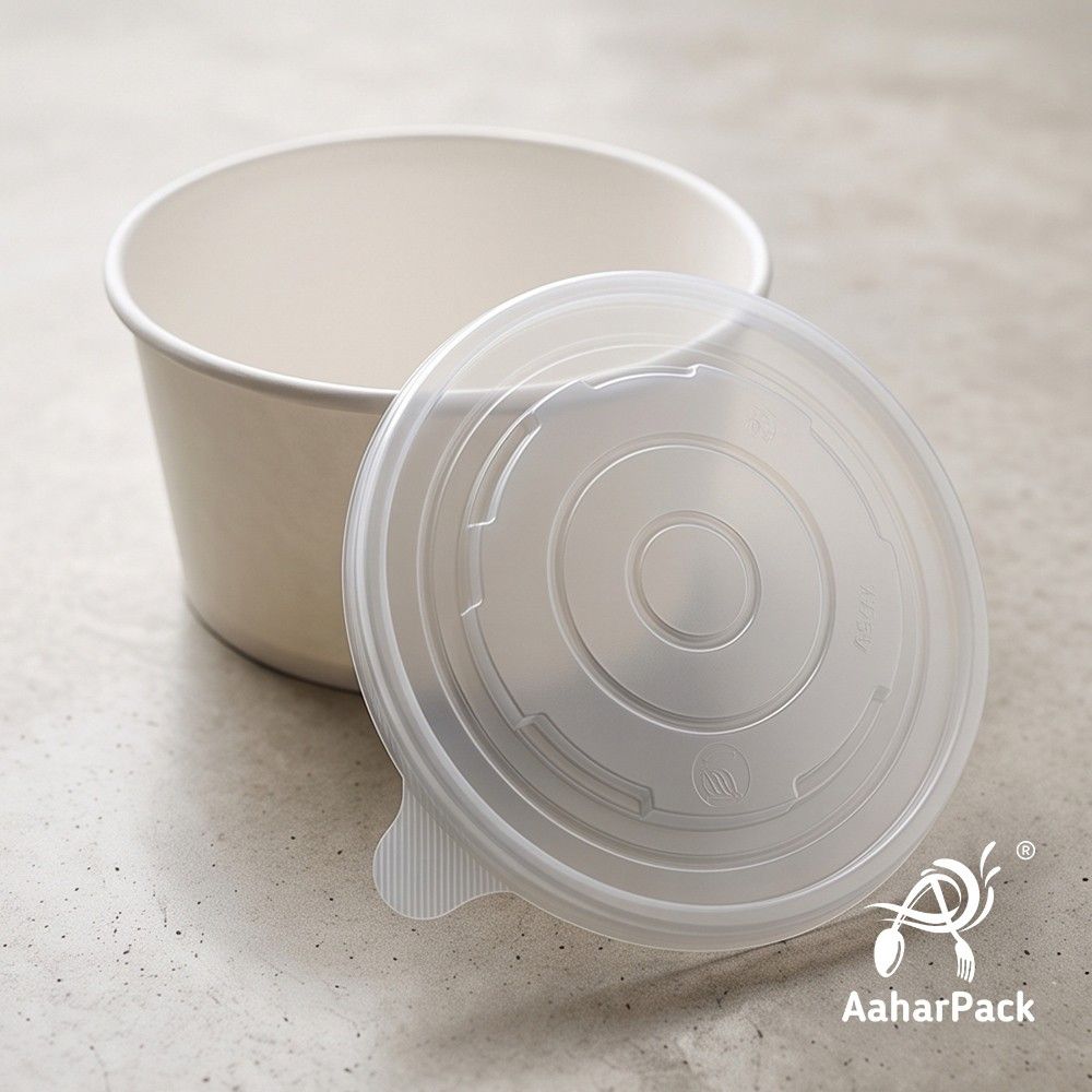 1000 ML White Paper Salad Bowls with PP Lids (Pack of 150) - Extra Large Microwave Safe Disposable Food Containers | Premium Leak-Proof Takeaway Packaging for Hot Meals, Soups & Delivery