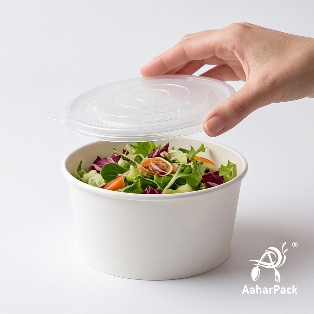 1000 ML White Paper Salad Bowls with PP Lids (Pack of 150) - Extra Large Microwave Safe Disposable Food Containers | Premium Leak-Proof Takeaway Packaging for Hot Meals, Soups & Delivery