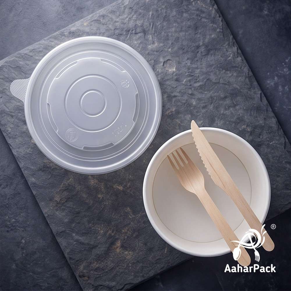 1000 ML White Paper Salad Bowls with PP Lids (Pack of 150) - Extra Large Microwave Safe Disposable Food Containers | Premium Leak-Proof Takeaway Packaging for Hot Meals, Soups & Delivery