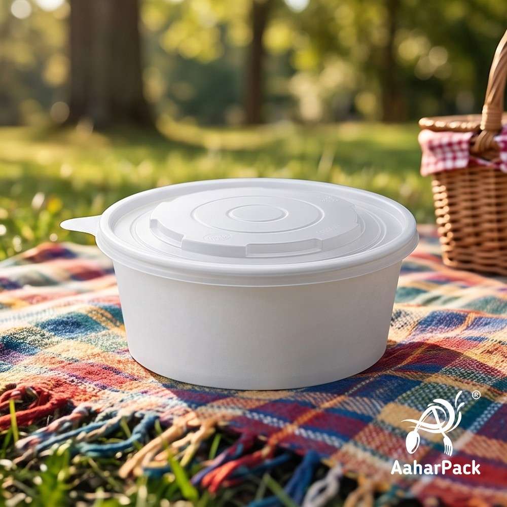 500 ML White Paper Salad  Bowls with PP Lids (Pack of 150) - Microwave Safe Disposable Food Containers | Premium Leak-Proof Takeaway Packaging for Hot Soups, Noodles & Delivery